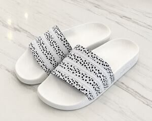 Adidas Adilette Slides Women’s 9 White Black Polka Dot FX5922 Made in Italy